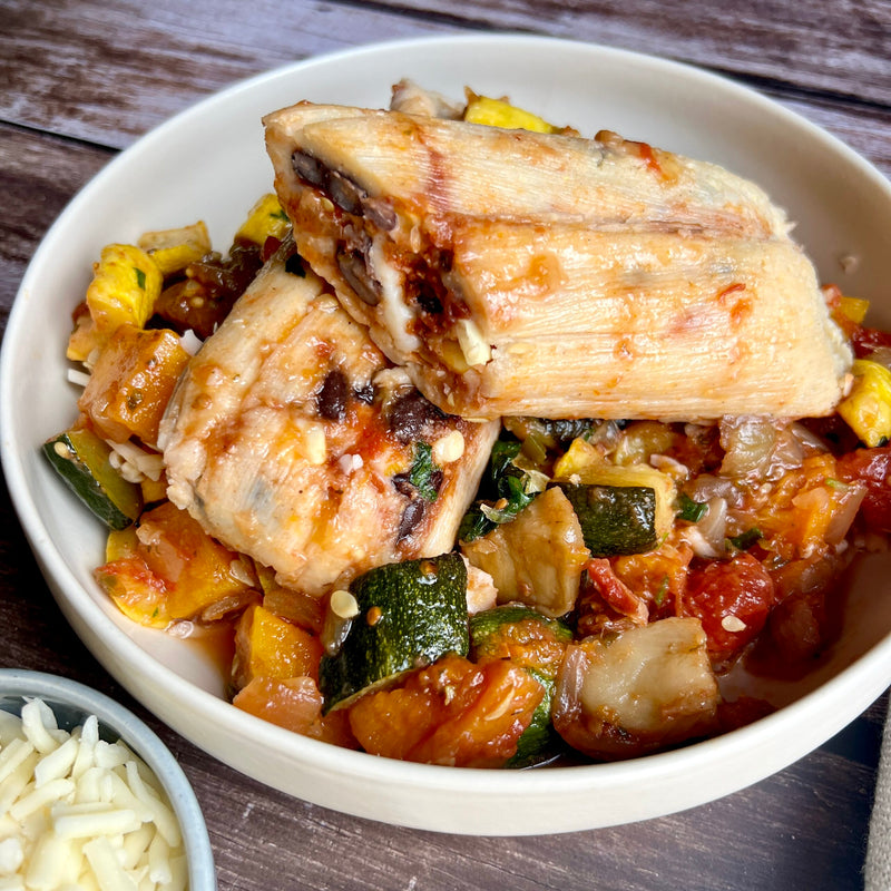 Black Bean Jack Cheese Tamales with Mexican Vegetable Medley