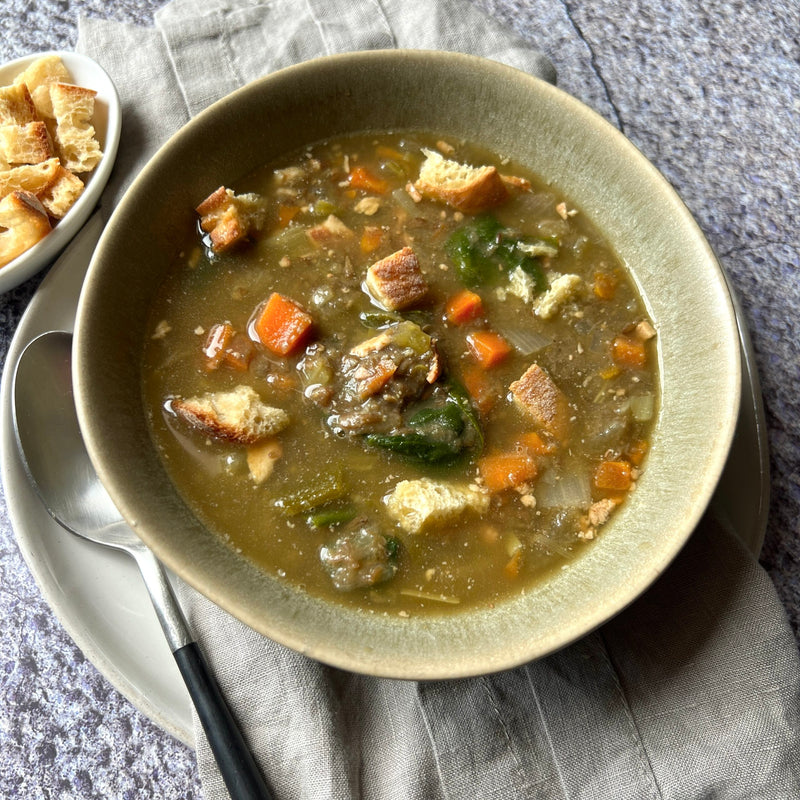 French Lentil Soup with Applewood Bacon and Spinach