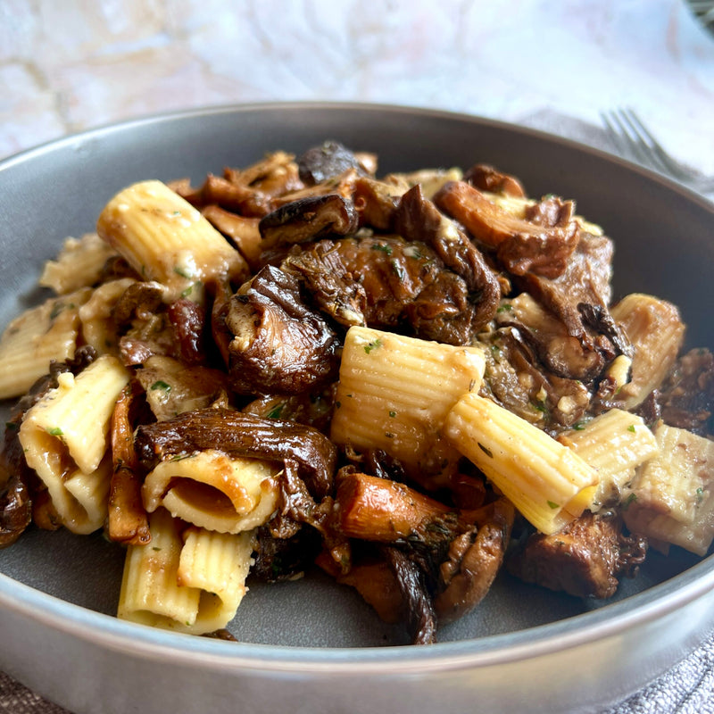 Rigatoni with Chanterelles, Porcini and Shiitake Mushrooms