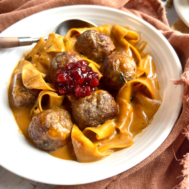 Swedish Meatballs over Egg Noodles