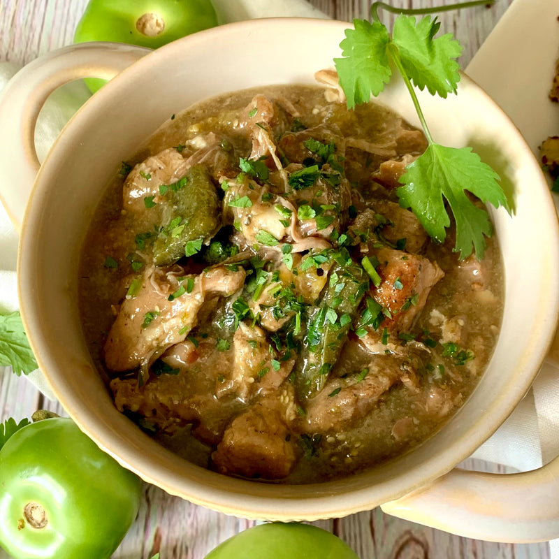 Braised Chili Pork with Roasted Tomatillos