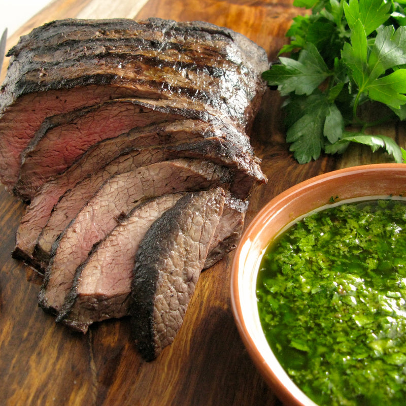 Marinated Flat Iron Steak with Bacon Chimichurri
