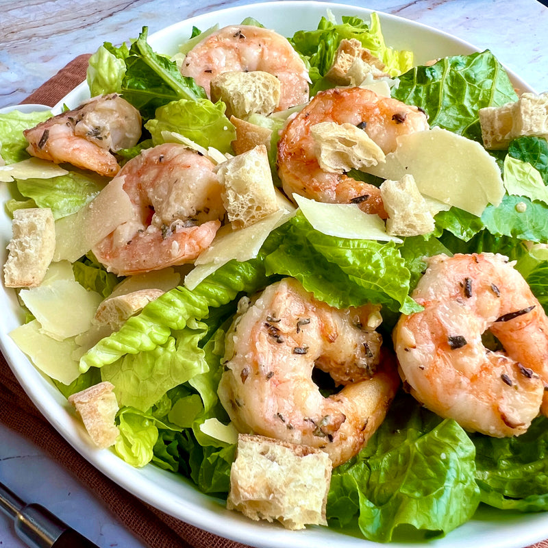 Caesar Salad with Roasted Prawns