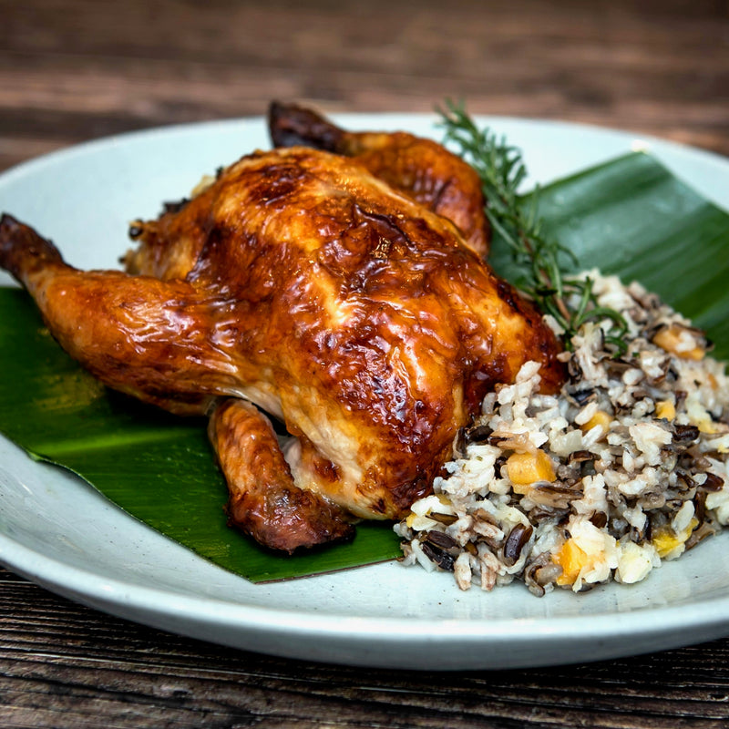 Plump Cornish Game Hens with Apricot Wild Rice Stuffing