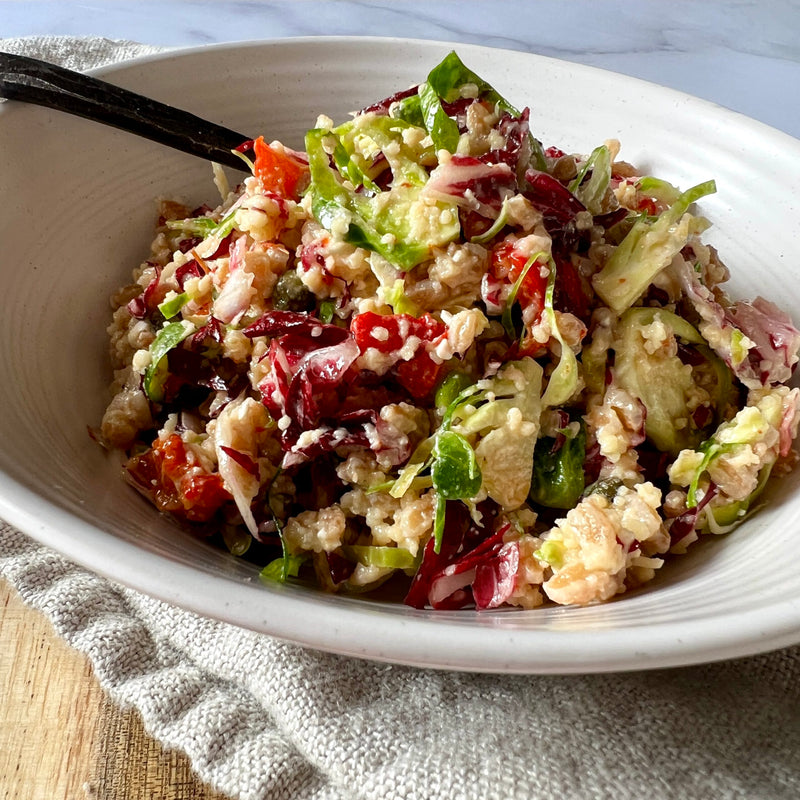 Brussels Bliss Salad with Champagne Caper Vinaigrette