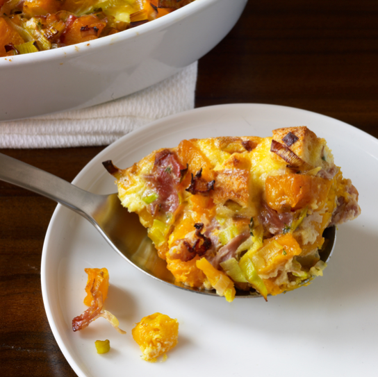 Butternut Squash Frittata with Leeks, Prosciutto and Thyme