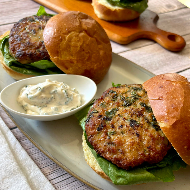 Chicken Rocket Burgers with Lemon Basil Aioli
