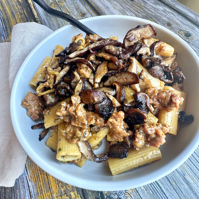 Rigatoni with Chanterelles and Sweet Italian Sausage
