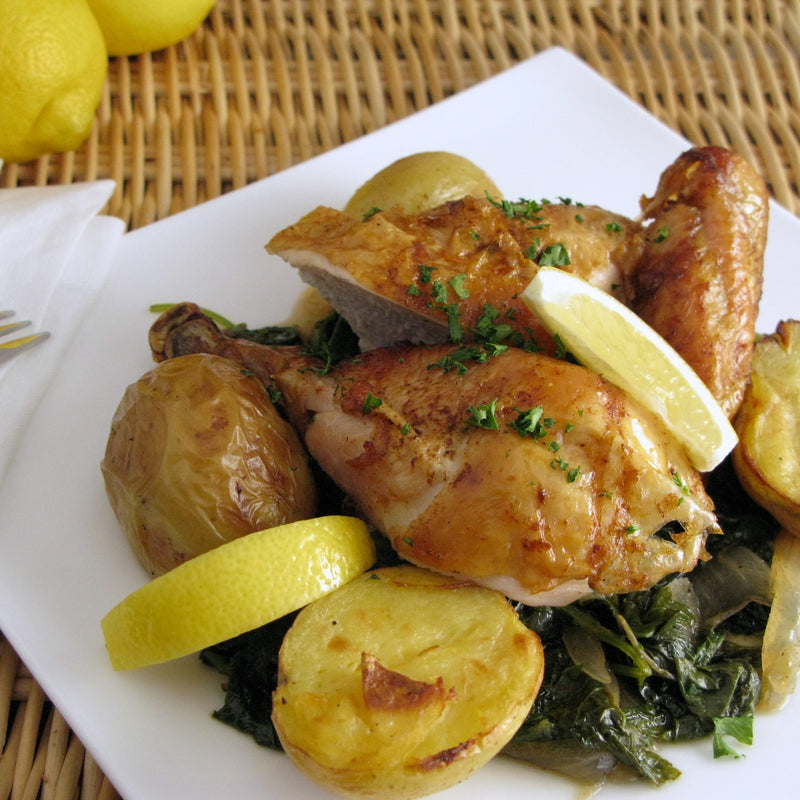 Roast Chicken with Potatoes and Kale