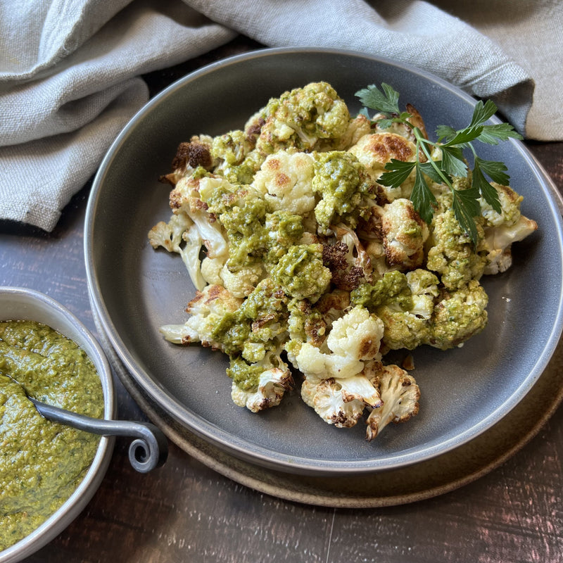 Roasted Cauliflower with Poblano Romesco