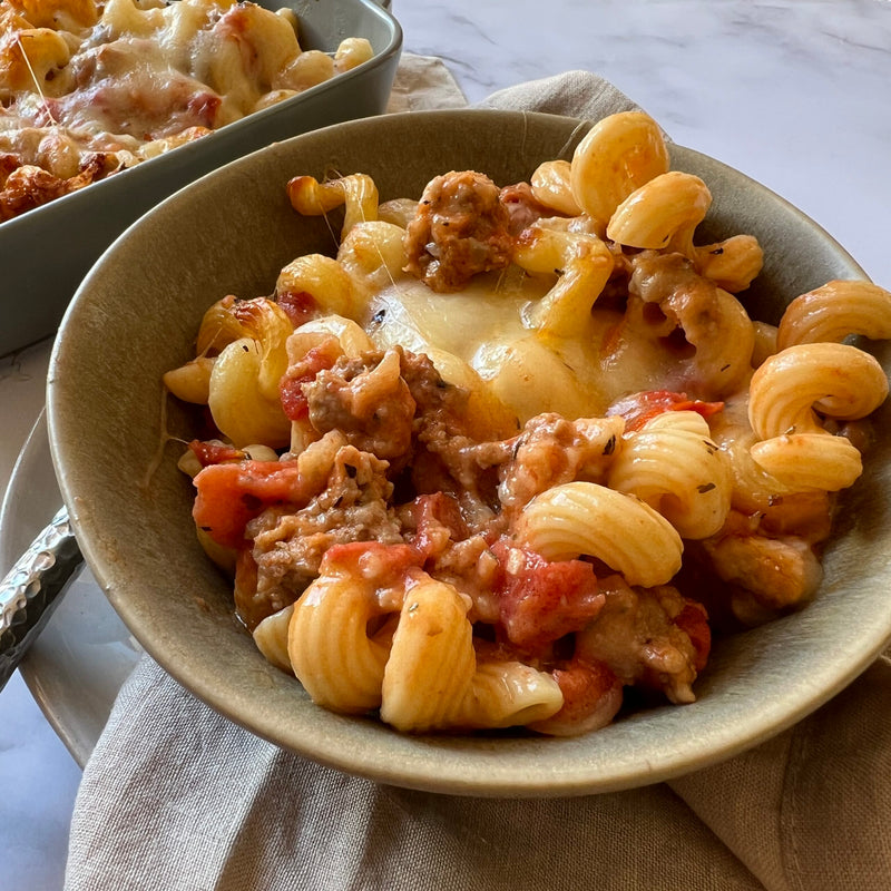 Creamy Sausage and Tomato Cavatappi Bake