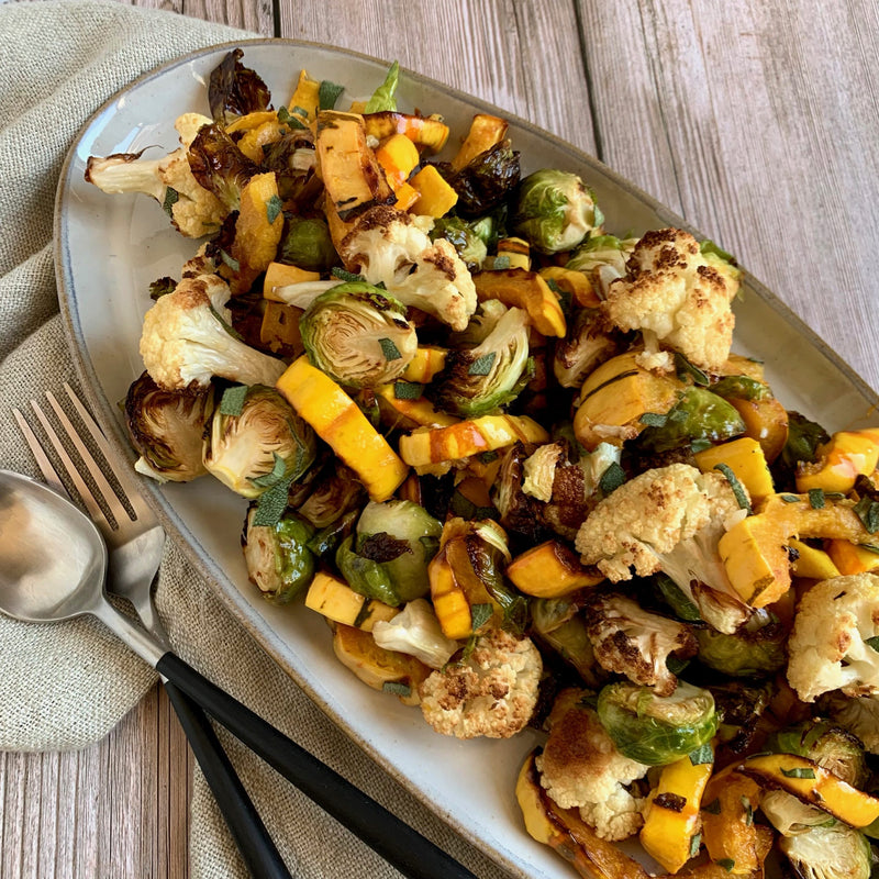 Delicata Squash with Brussels Sprouts and Cauliflower