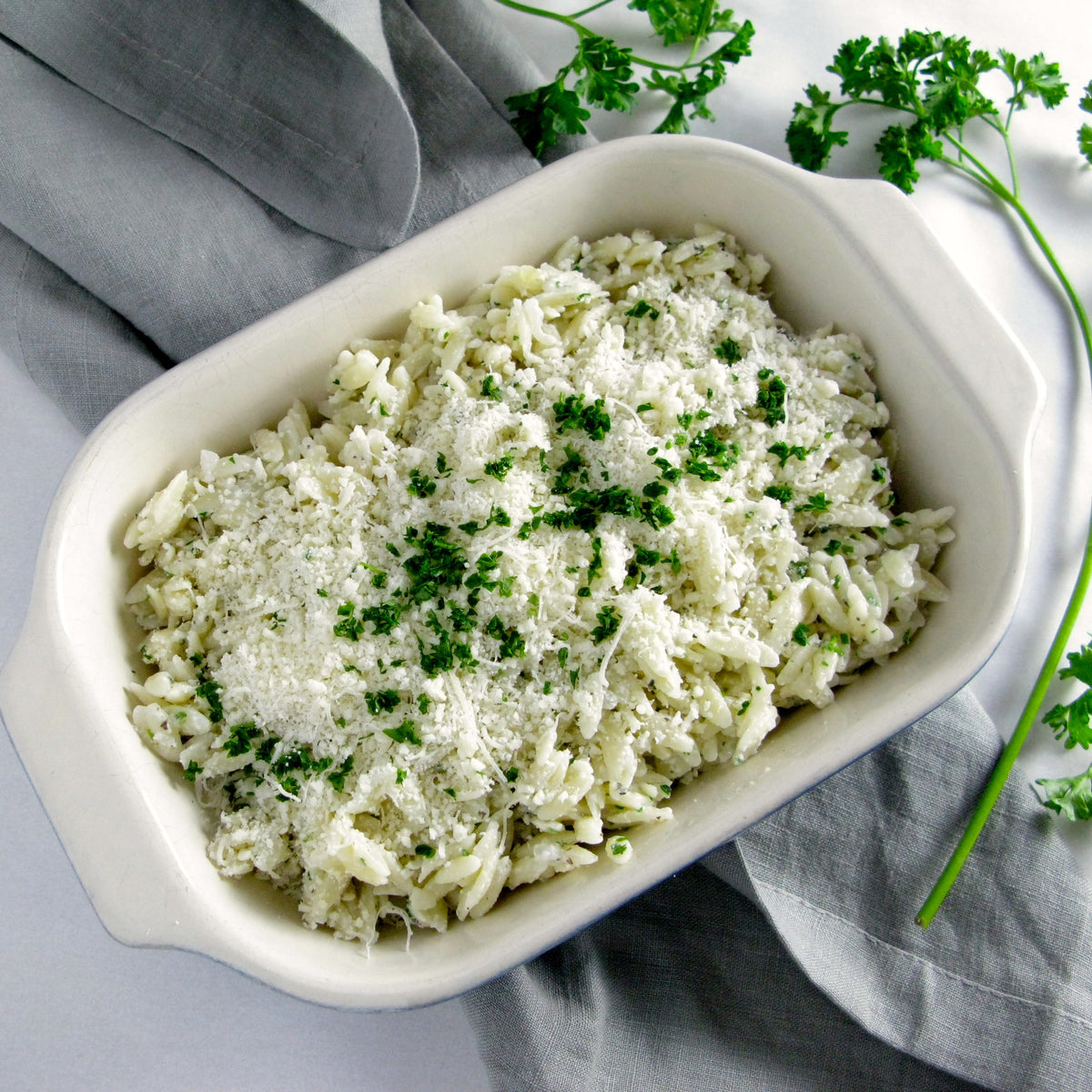 Creamy Baked Orzo with Goat Cheese
