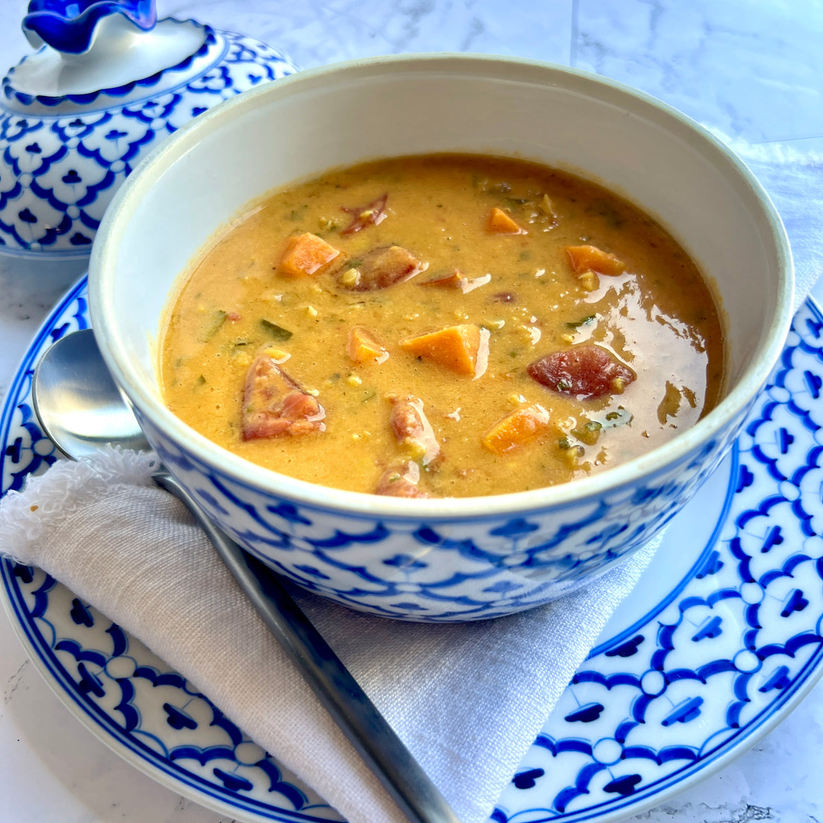 Thai Red Lentil & Sweet Potato Soup