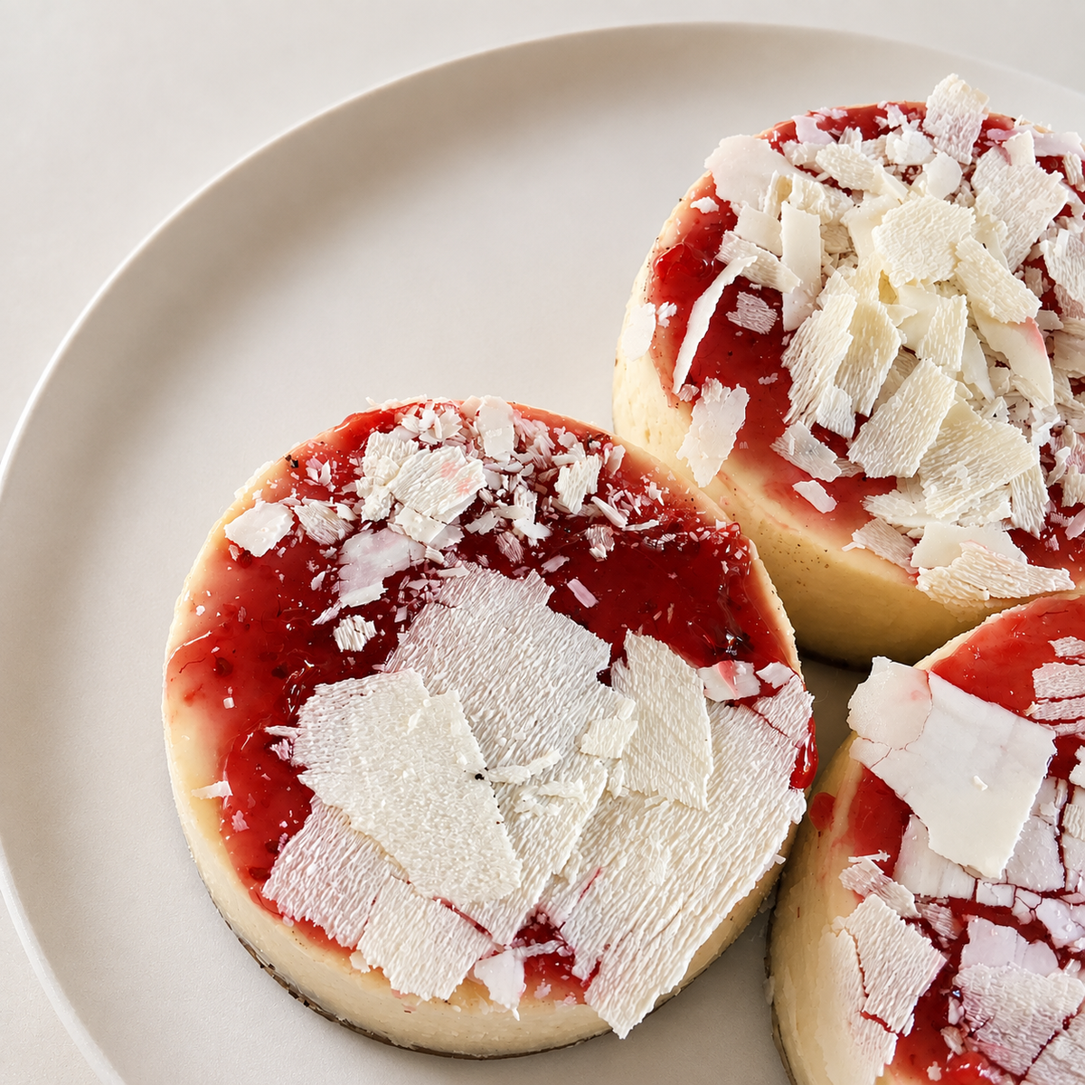 Trio of White Chocolate Raspberry Cheesecakes
