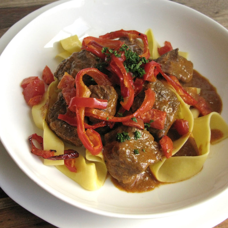 Braised Hungarian Beef Stroganoff with Egg Noodles