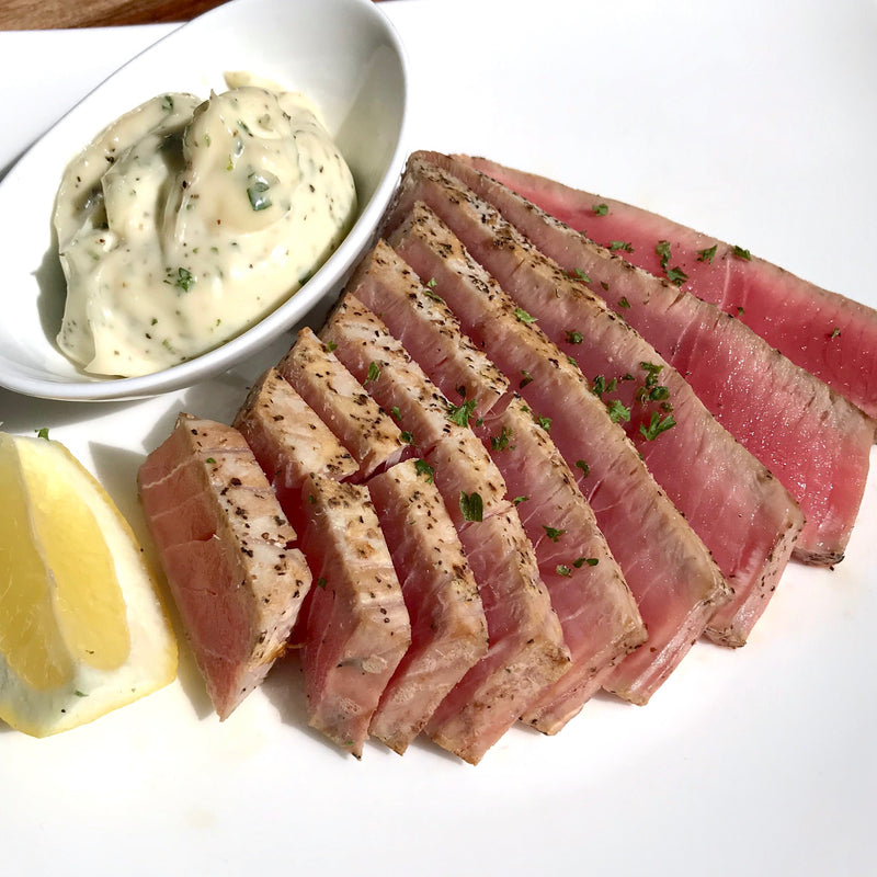 Grilled Ahi Tuna Filets with Fresh Herb Yogurt Aioli