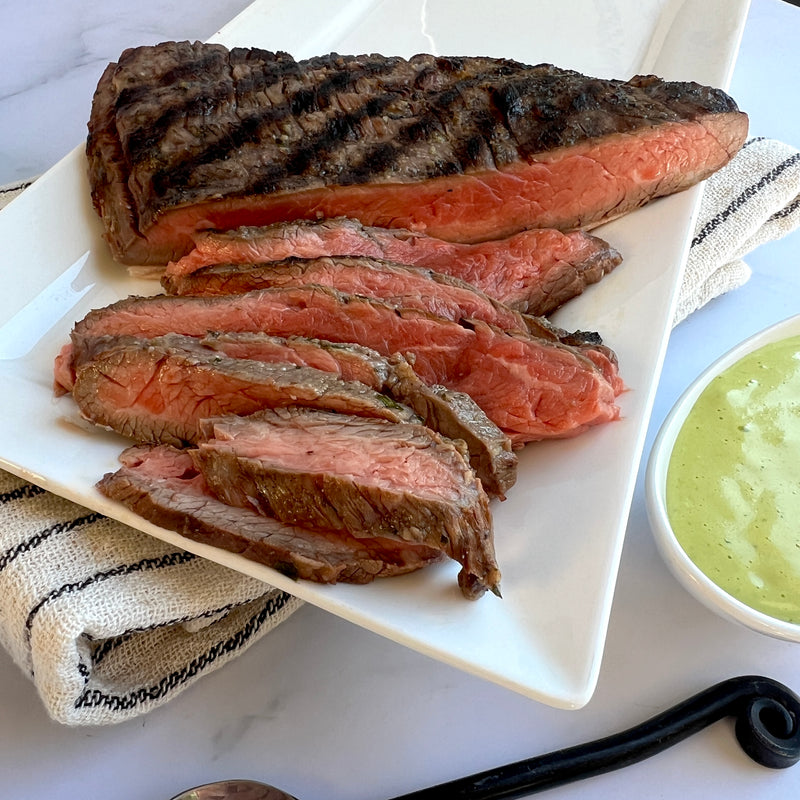 Grilled Garlic Flank Steak with Scallion Aioli