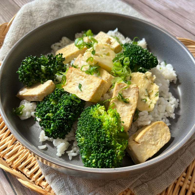 Miso Butter Broccoli and Tofu over Jasmine Rice