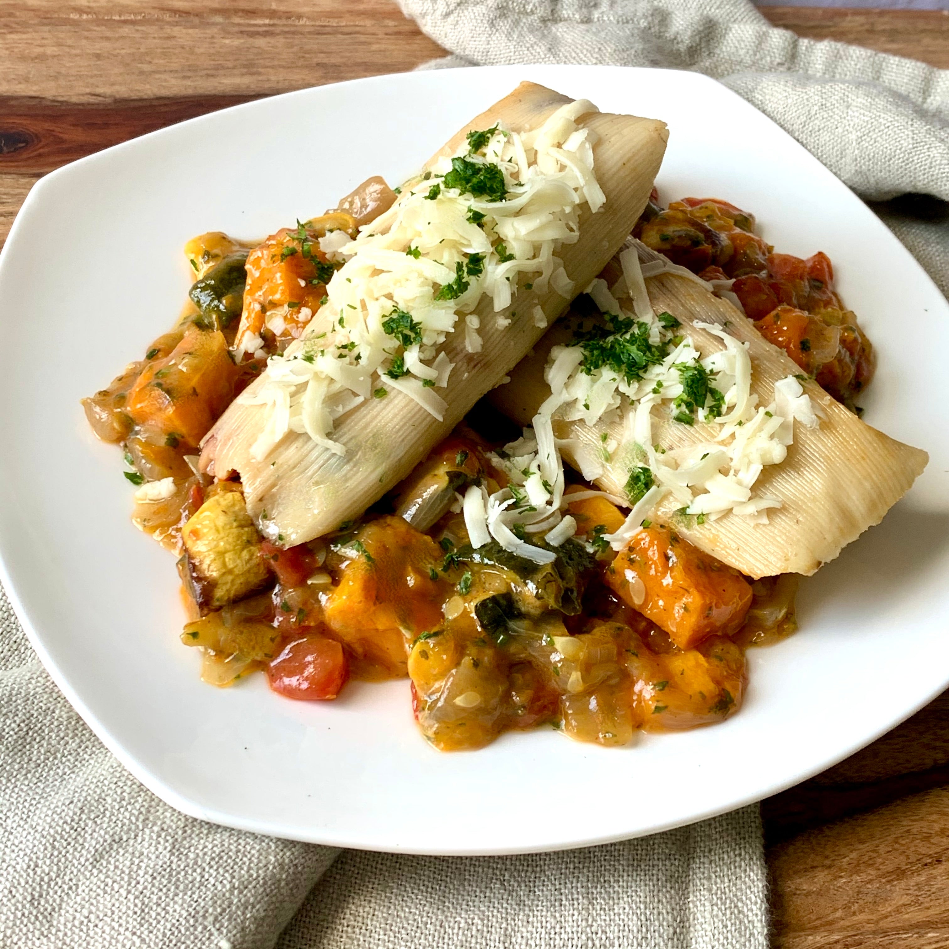 Butternut Squash Corn Tamales with Mexican Vegetable Medley