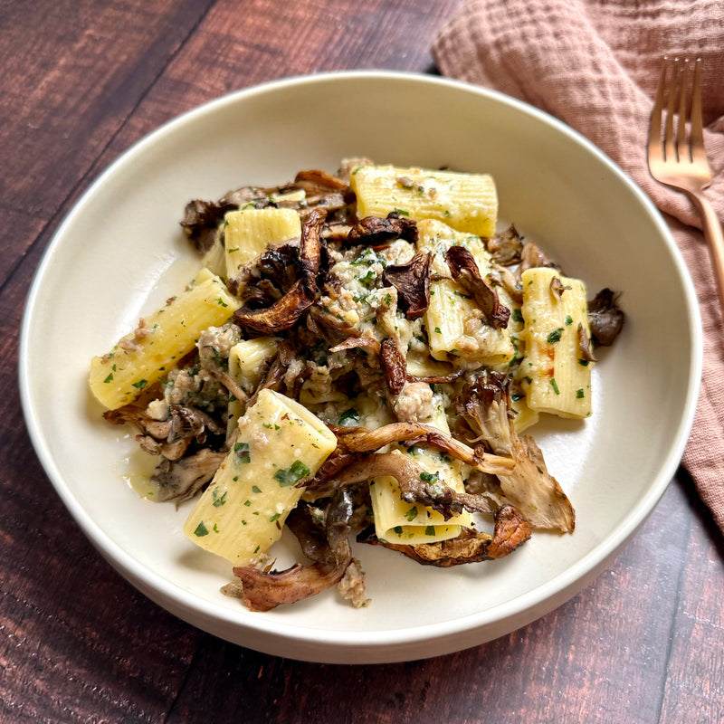 Rigatoni with Chanterelles and Sweet Italian Sausage