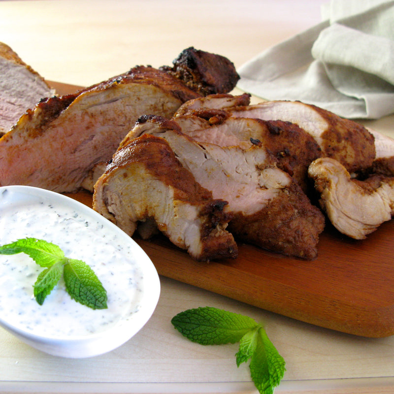 Roasted Pork Tenderloin with Mint Yogurt Sauce