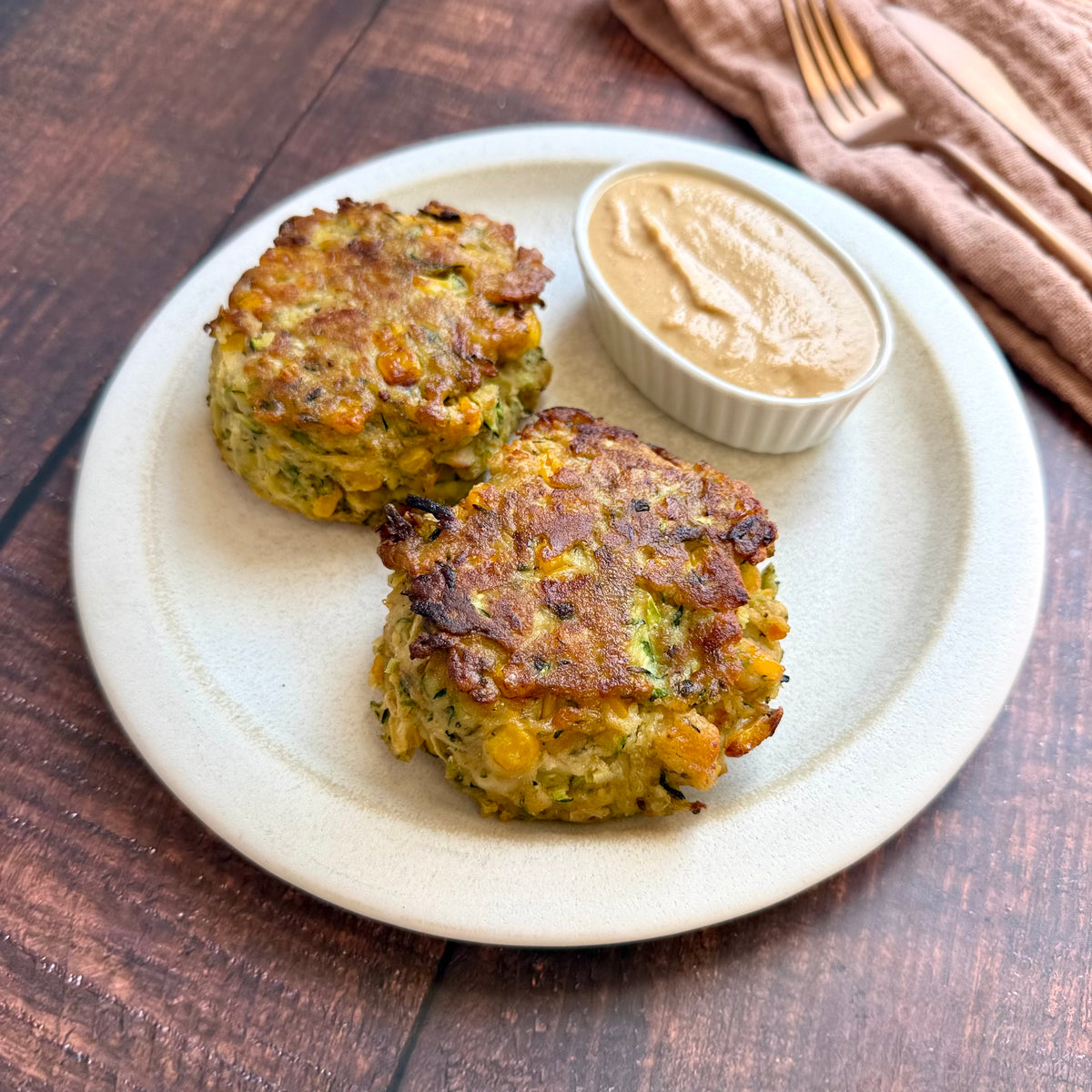 Zucchini Corn Fritters with Cashew Queso