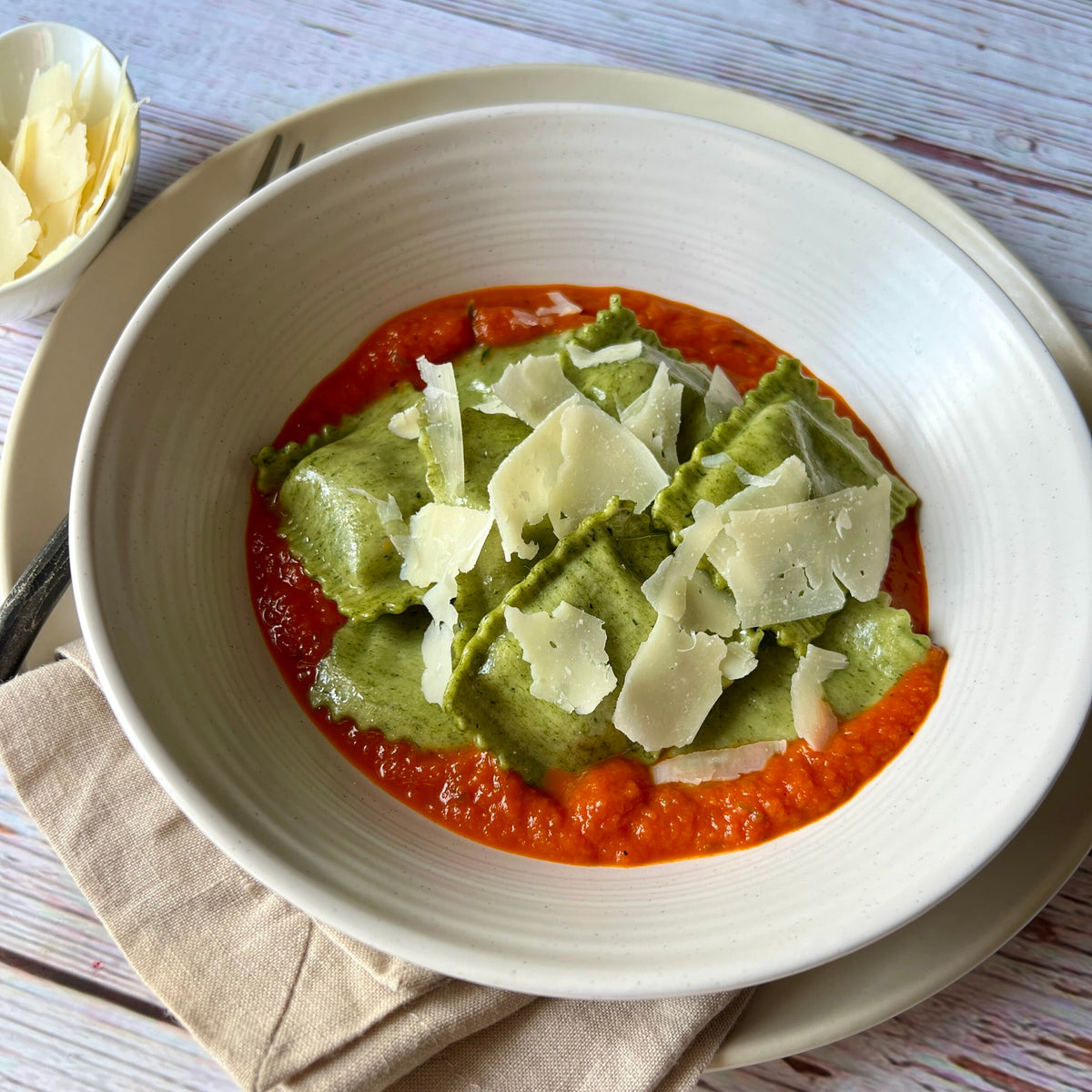 Spinach, Ricotta, Mozzarella Ravioli in Marinara Sauce