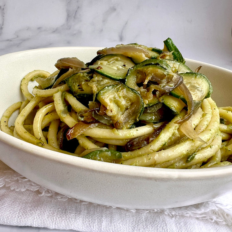 Roasted Zucchini Pesto with Bucatini