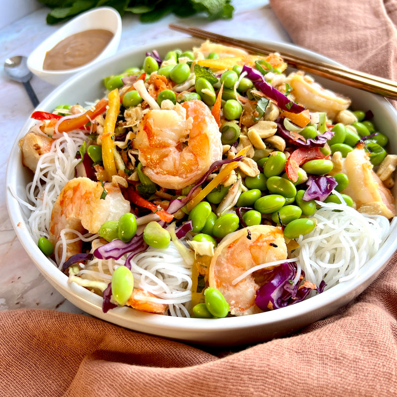 Thai Peanut Noodle Salad with Garlic Shrimp