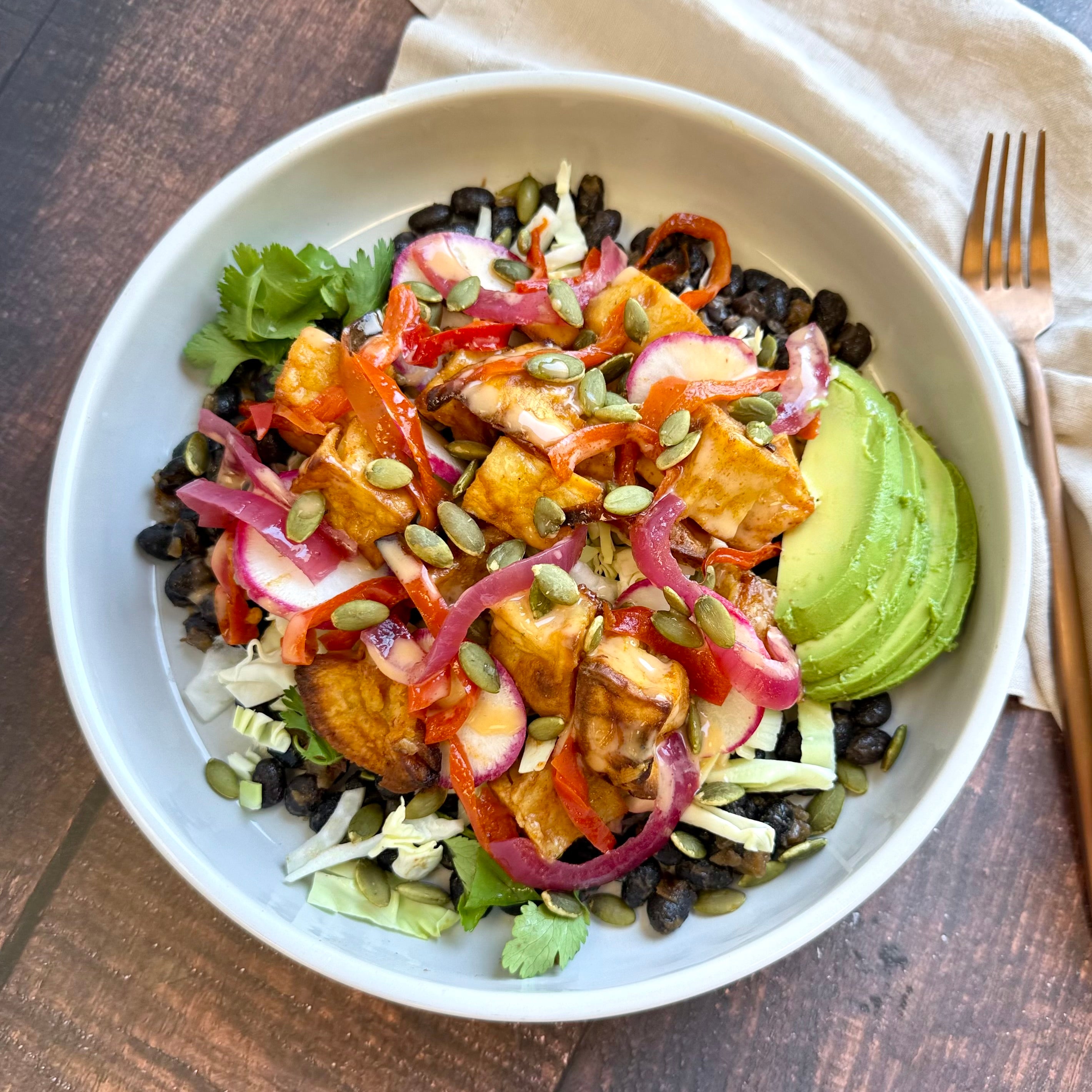 Oaxacan Bowl with Spiced Sweet Potatoes