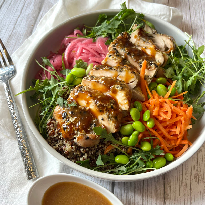 Chicken Teriyaki Salad with Miso Ginger Quinoa