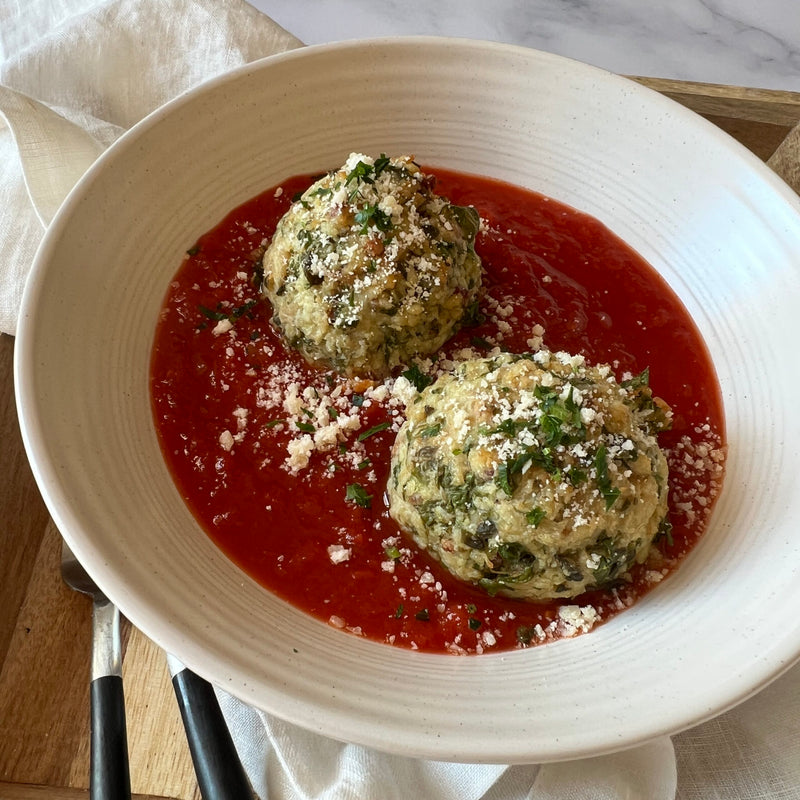 Chicken & Rocket Meatballs with Tomato Brandy Sauce