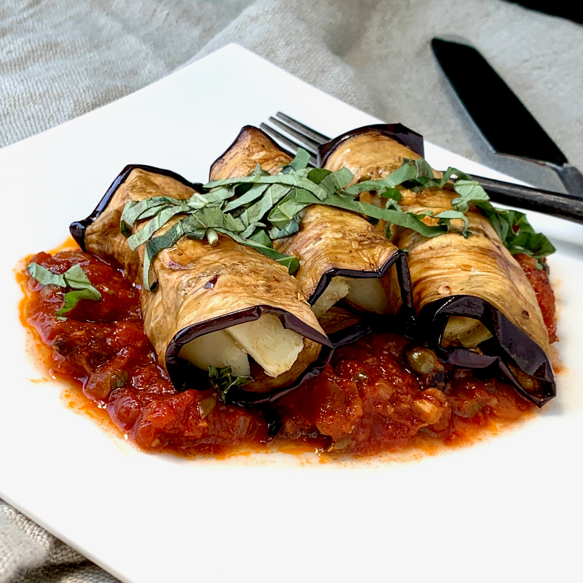 Eggplant Roulade with Rustic Tomato Sauce