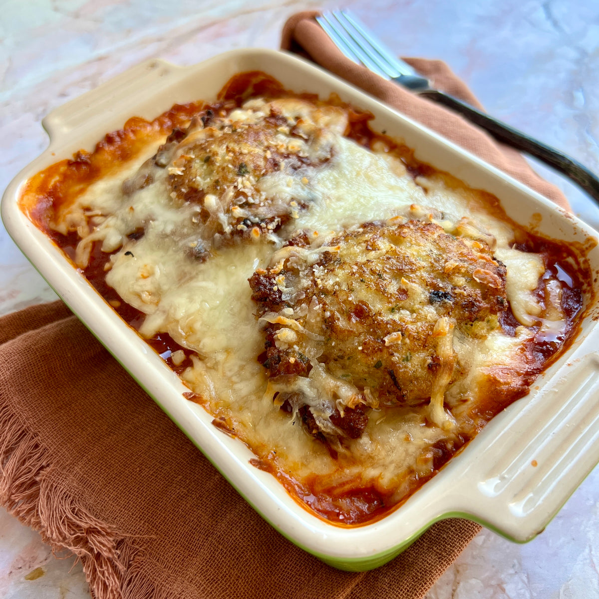 Chicken Parmesan Meatballs over Polenta