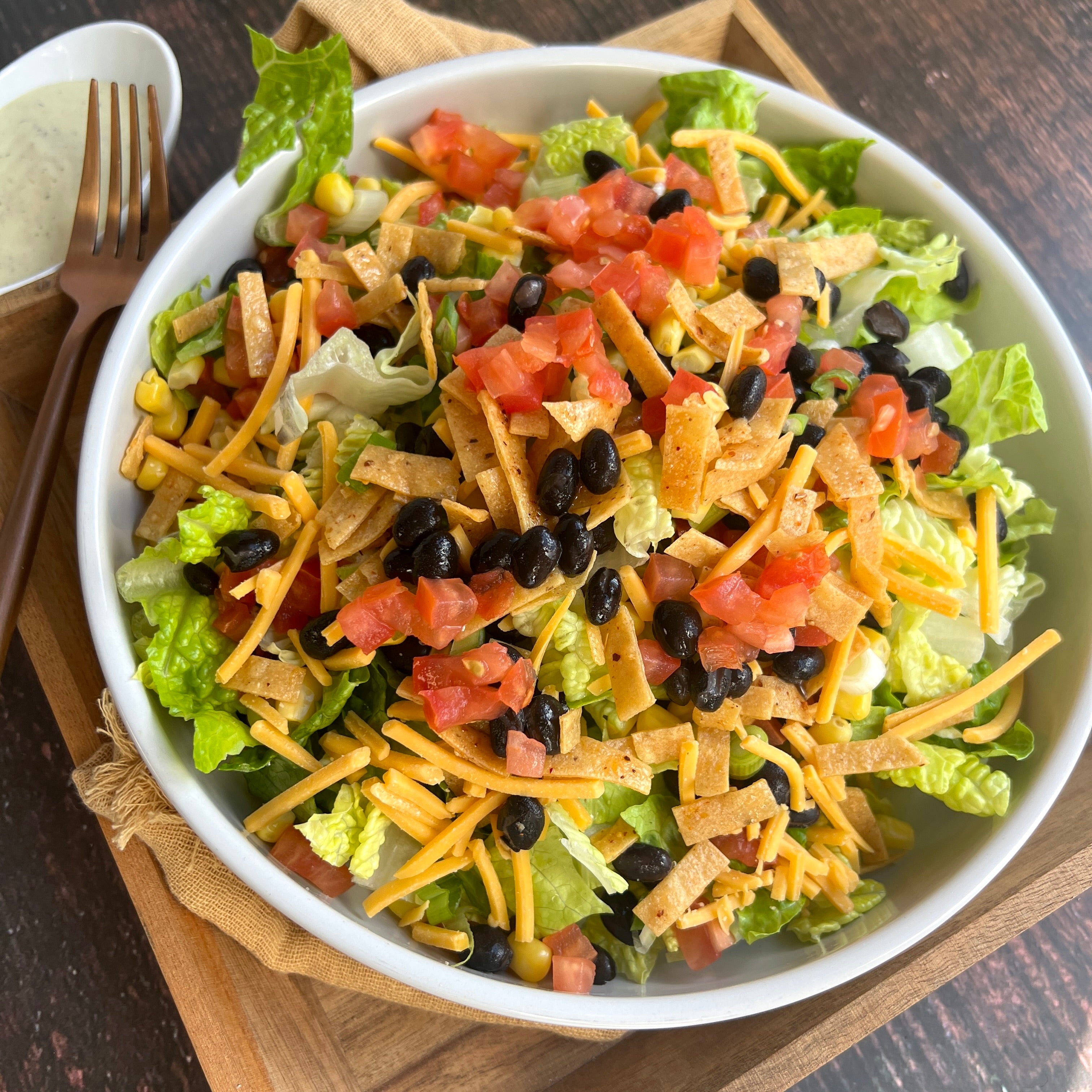 Tex Mex Black Bean Corn Salad with Avocado Poblano Ranch Dressing