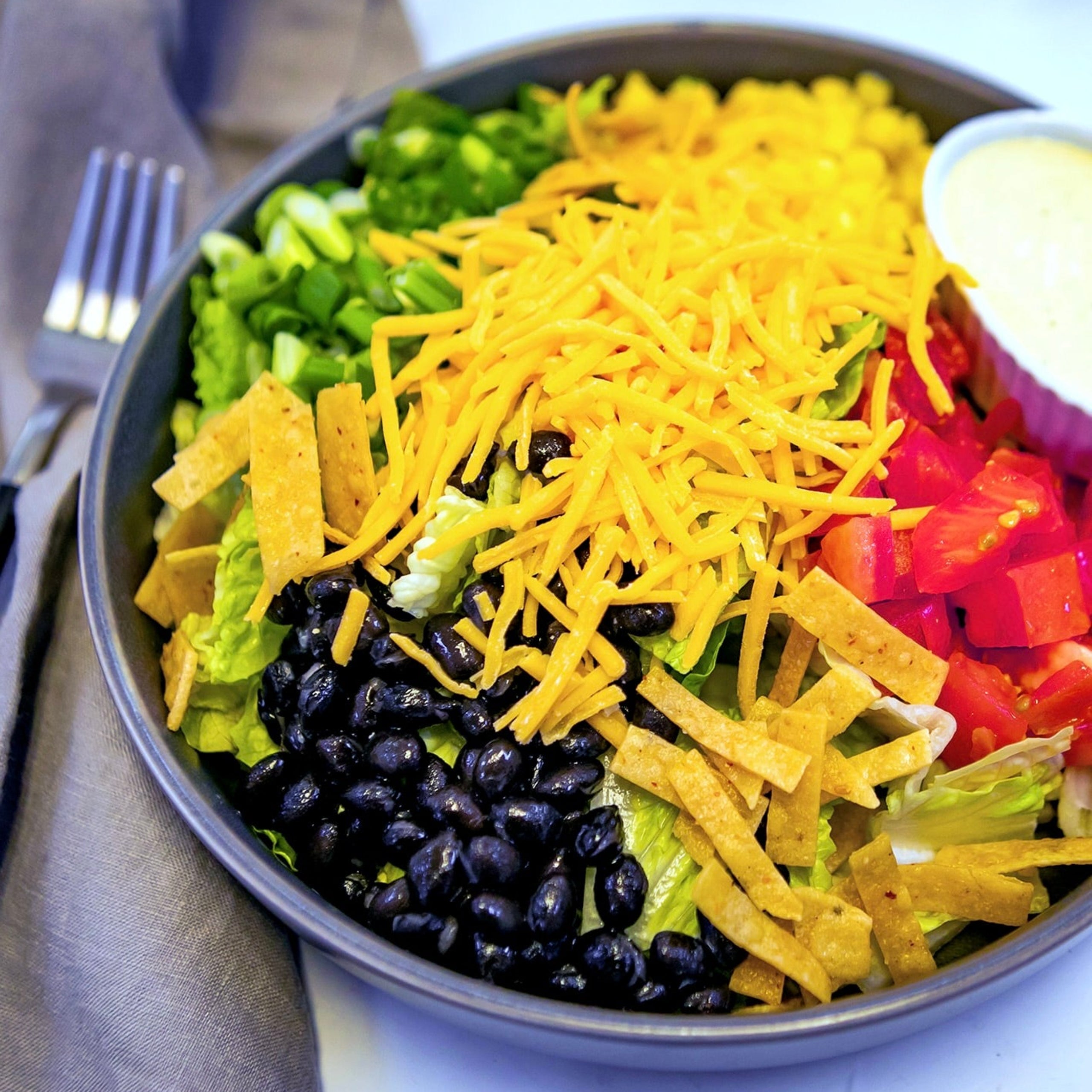 Tex Mex Black Bean Corn Salad with Avocado Poblano Ranch Dressing