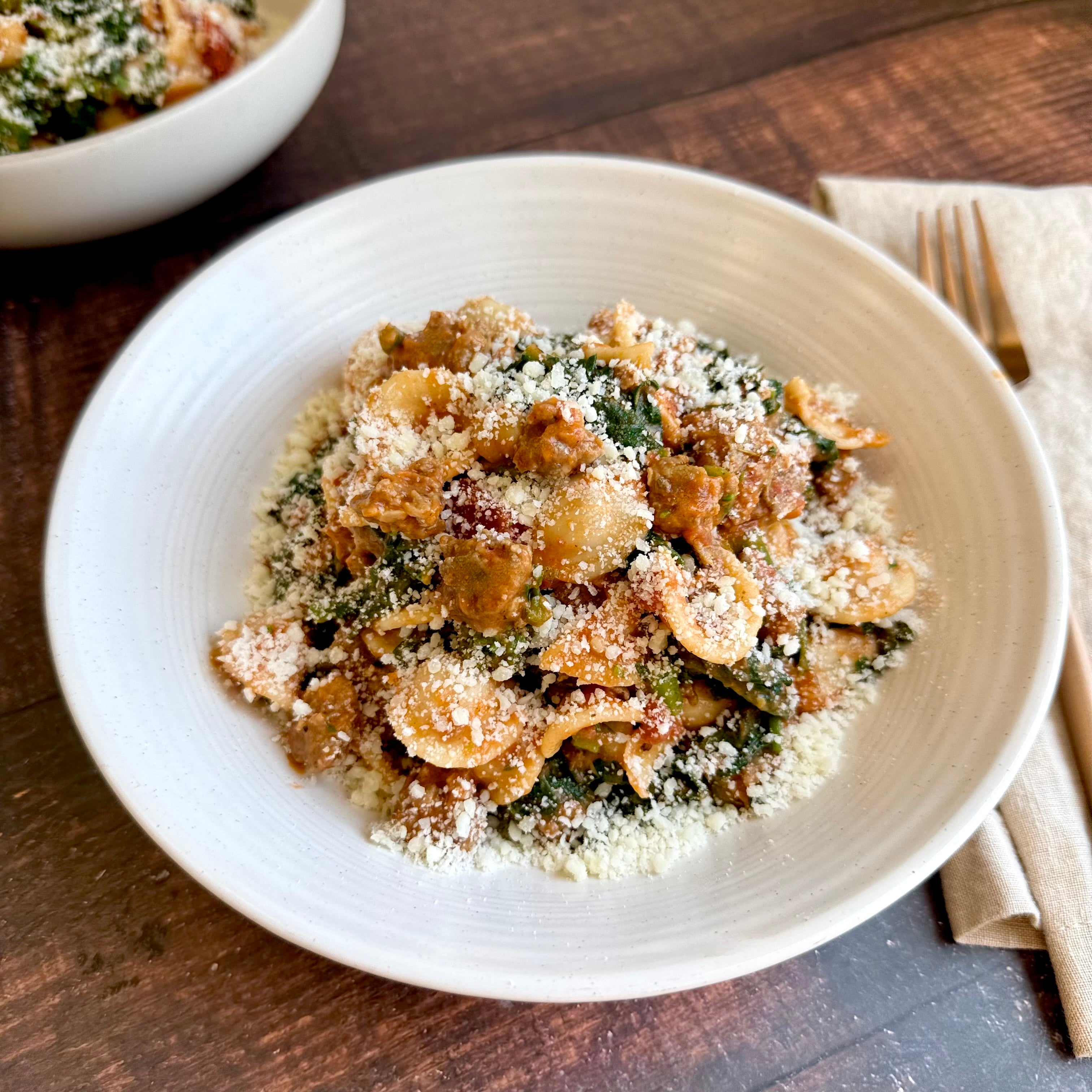 Orecchiette with Lamb Sausage, Chickpeas and Broccoli Rabe