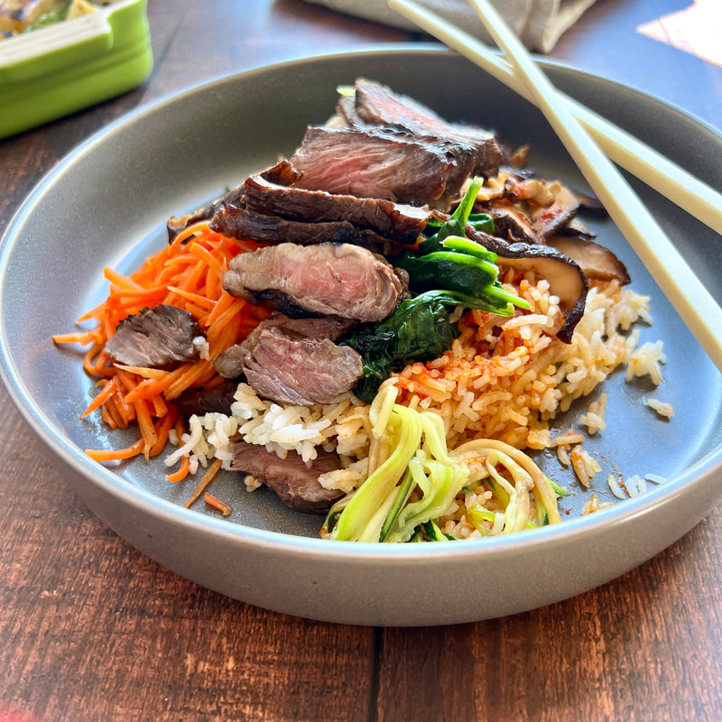 Bibimbap Korean Rice Bowl with Hanger Steak