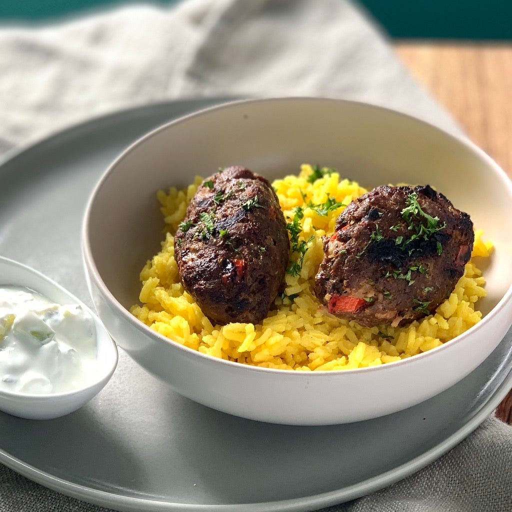 Lamb & Beef Kofta with Saffron Rice and Tzatziki
