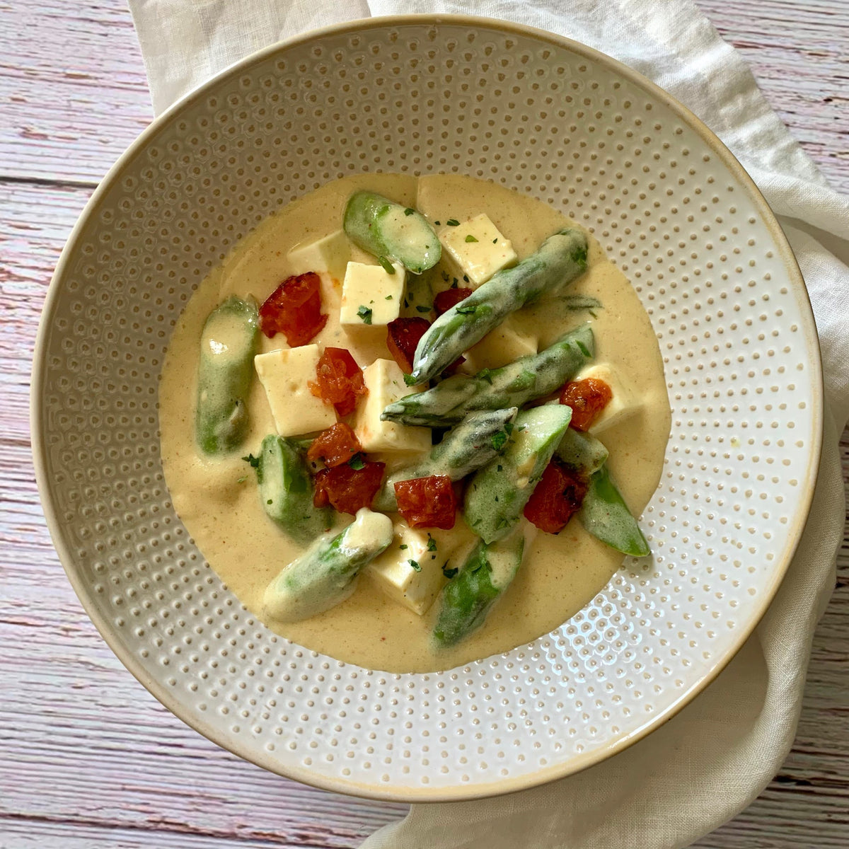 Paneer & Asparagus with Madras Sauce
