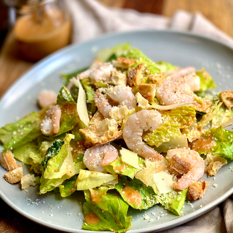 Caesar Salad with Roasted Prawns