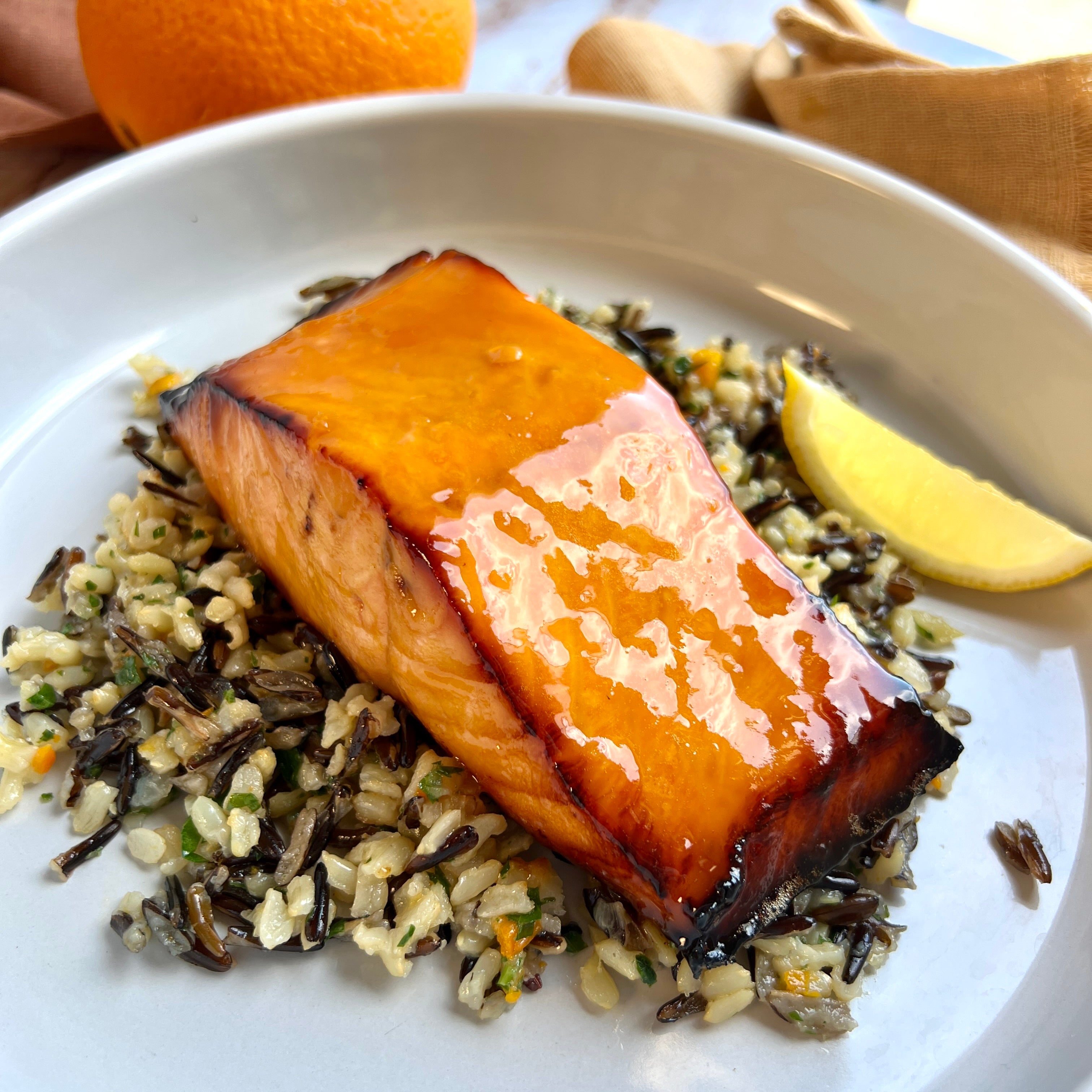 Orange-Glazed Salmon with Wild Rice Pilaf