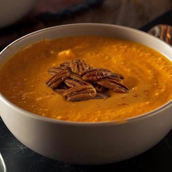 Garnet Yam Soup with Buttered Pecans
