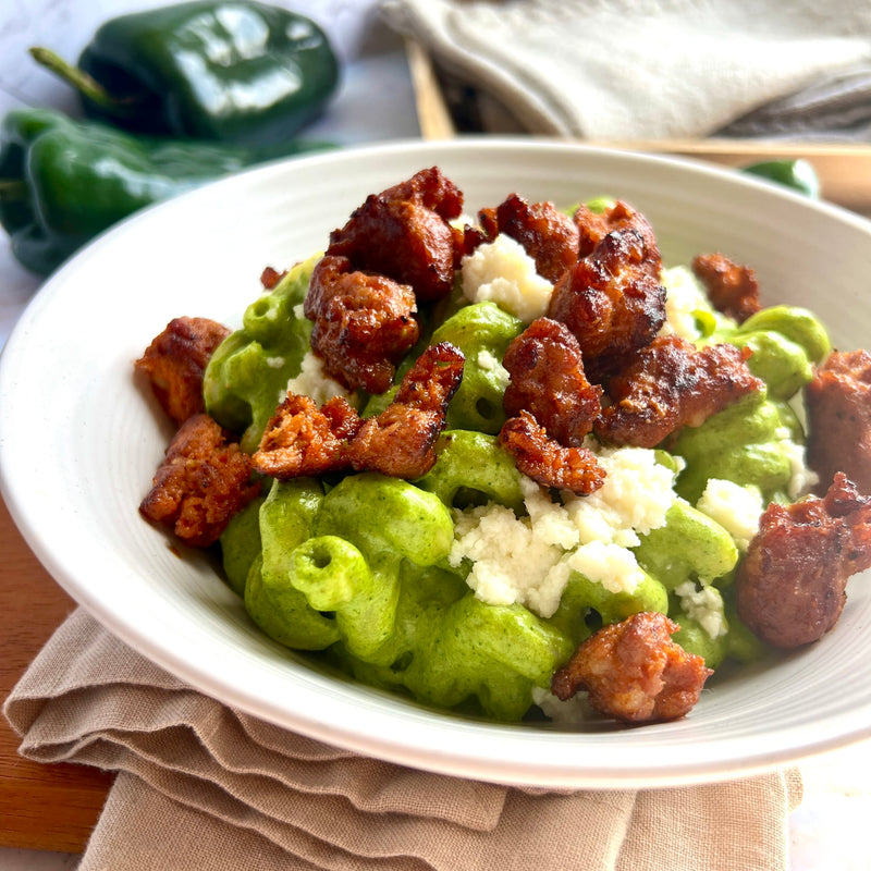 Creamy Poblano Cavatappi with Chorizo