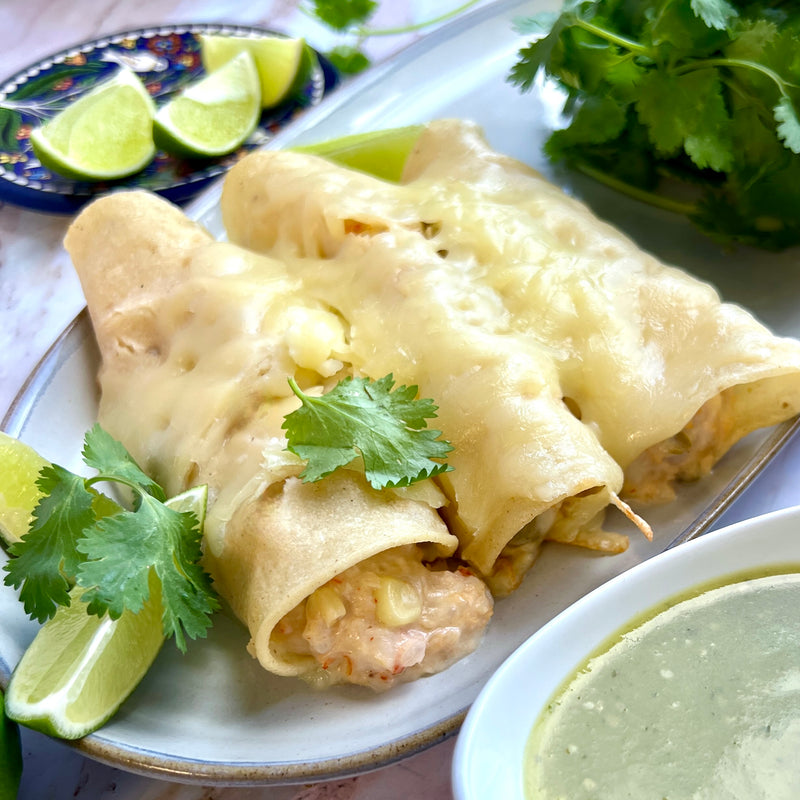 Santa Fe Rock Shrimp Enchiladas with Tomatillo Salsa