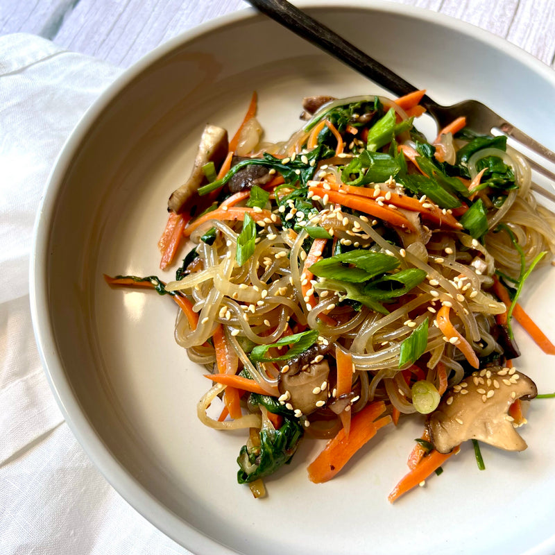 Korean Style Japchae Noodles with Shiitake