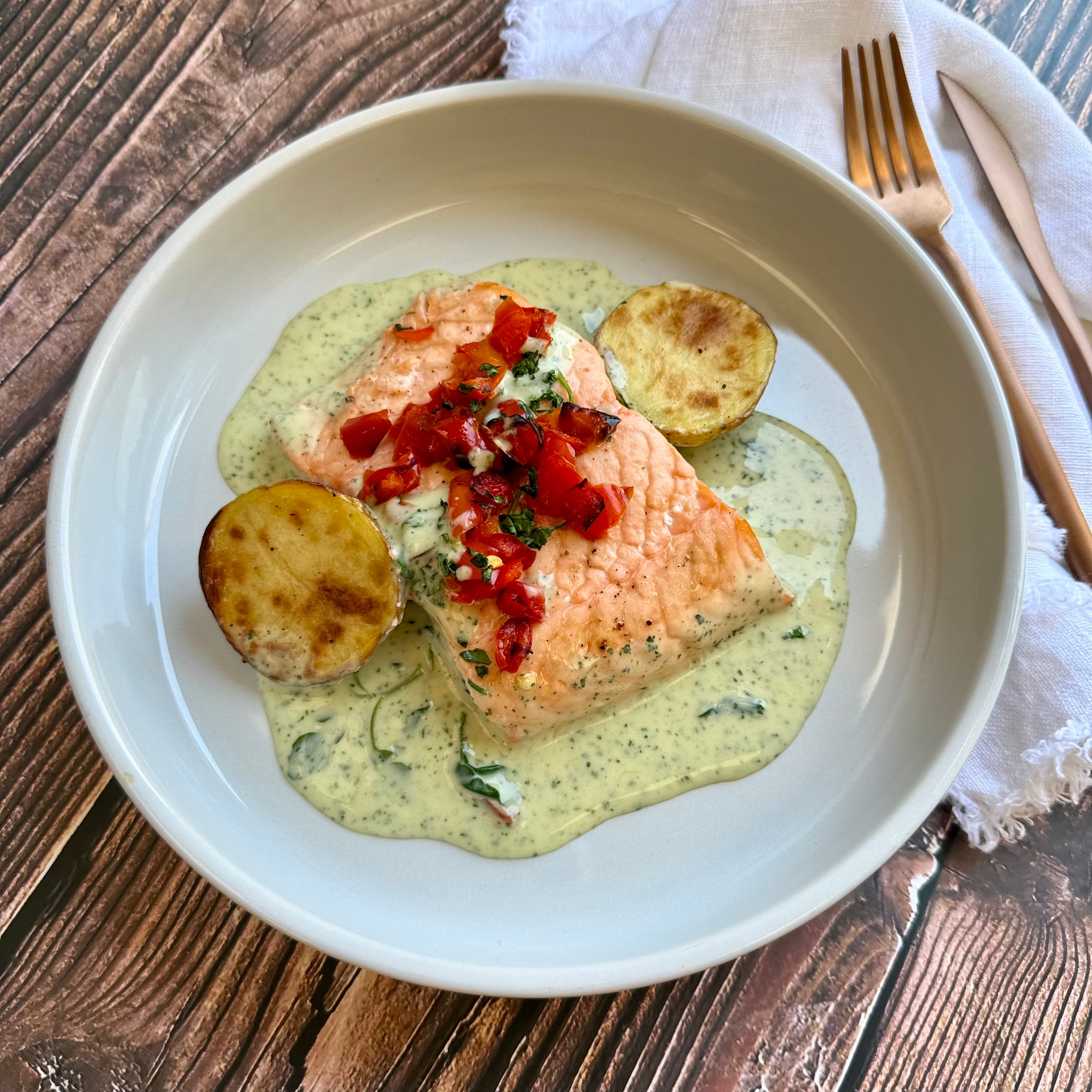 Fresh Salmon with Watercress Sauce