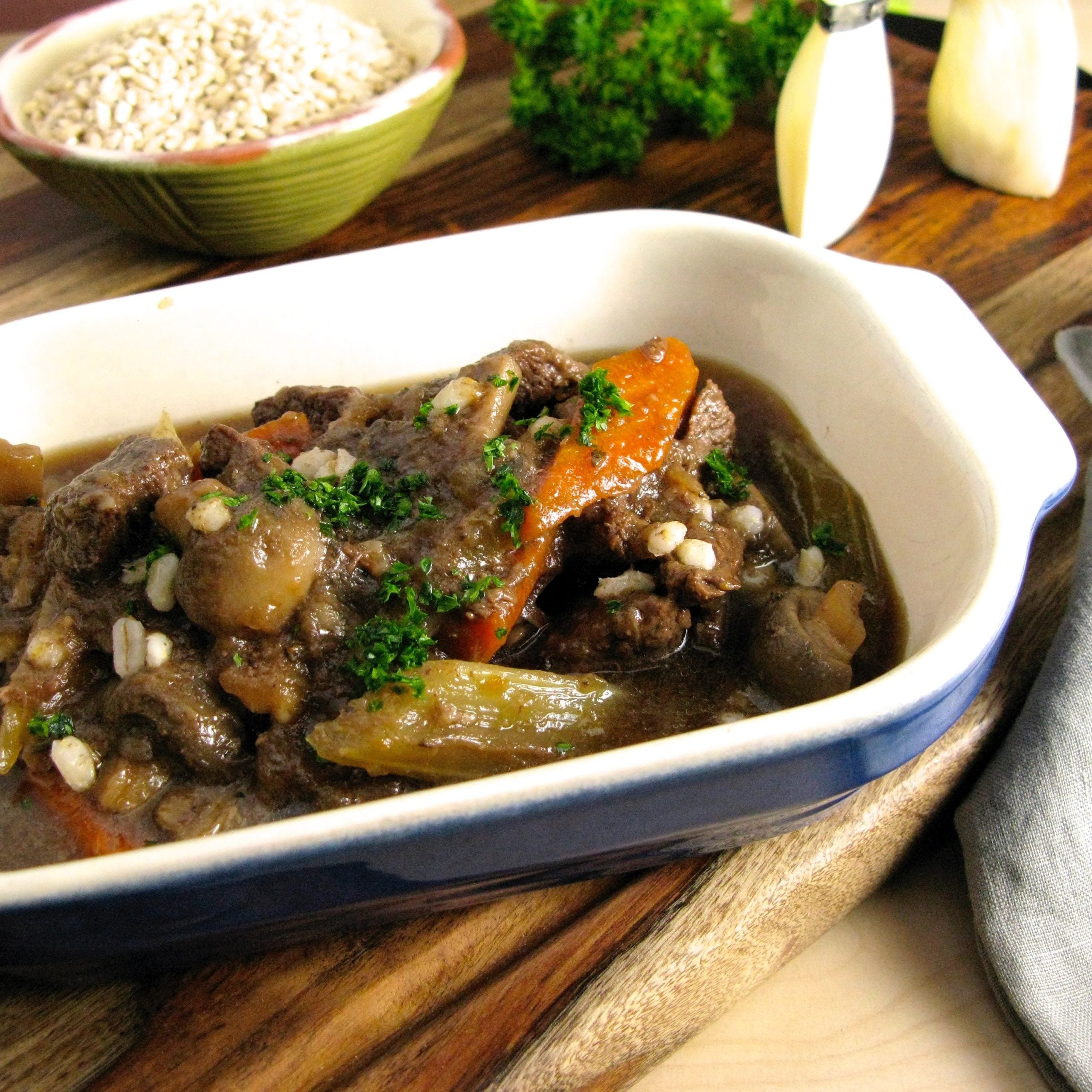 Braised Beef, Mushroom & Barley Pot-au-feu