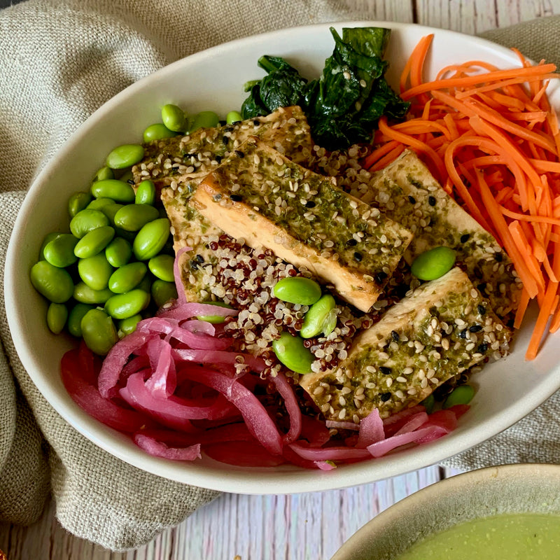 Tofu Teriyaki Salad with Miso Ginger Quinoa